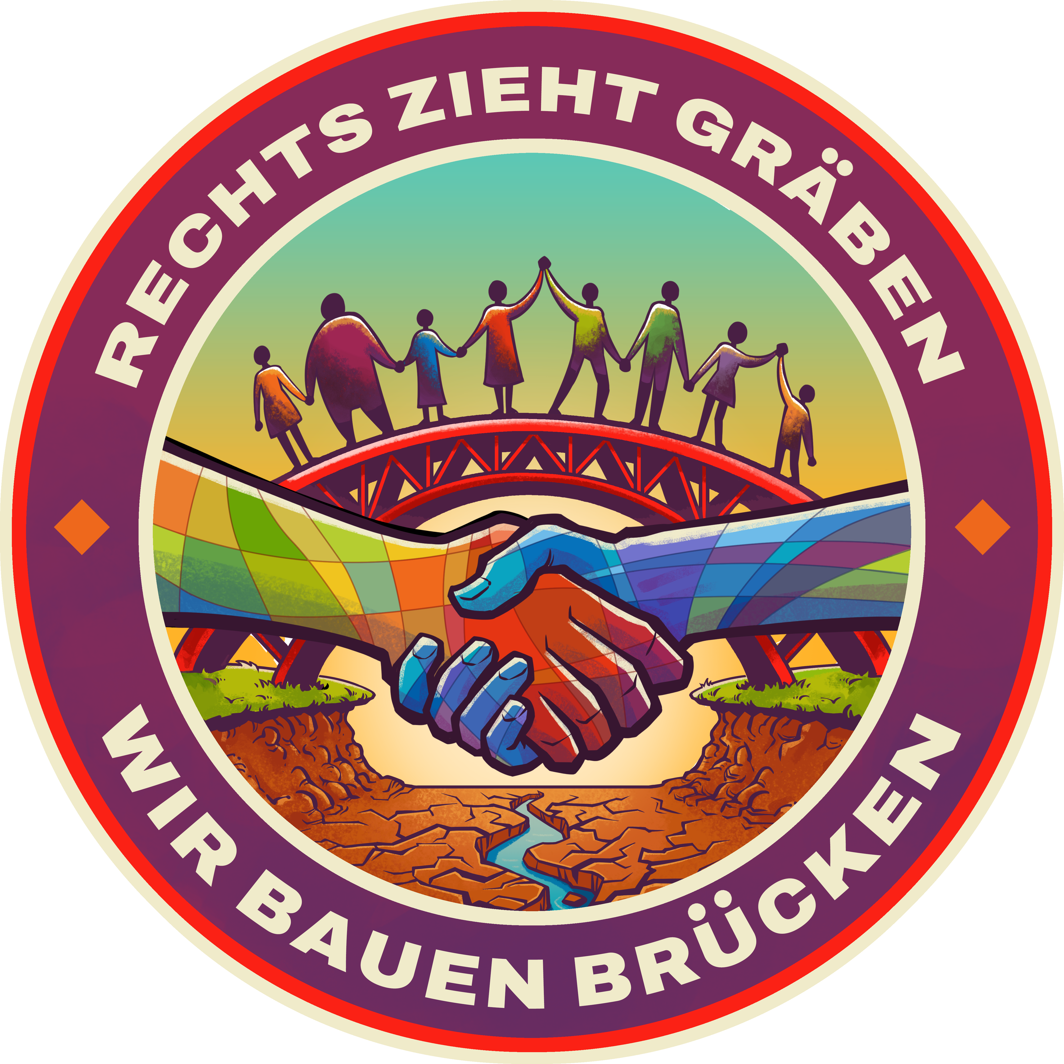 Logo der Kampagne "Rechts zieht Gräben - Wir bauen Brücken"